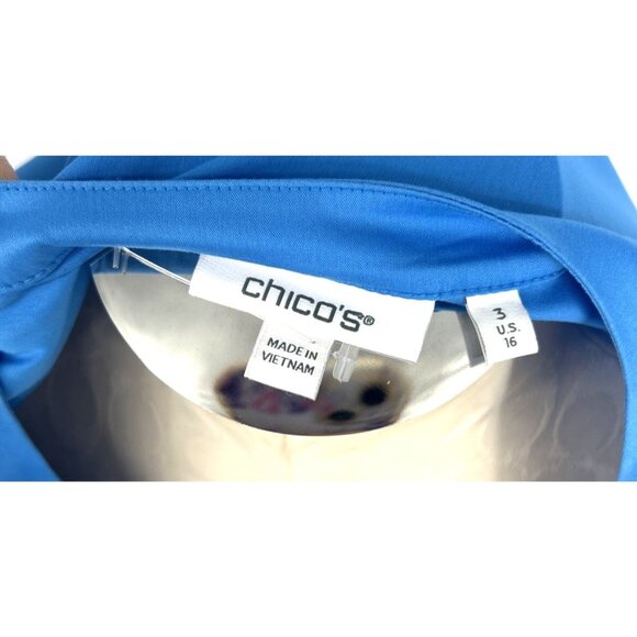 Chicos Blue Dress 3 Sz 16 Tiered Cotton Blend Pockets Bubble Sleeve - Picture 6 of 7